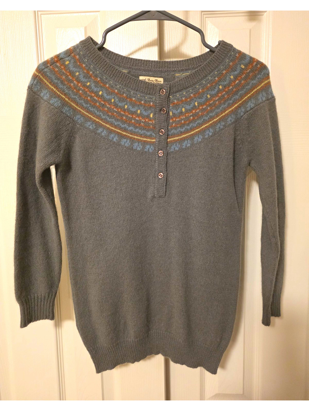 Fossil Women’s Fair Isle Crew Neck Button Placket Knit Pullover Sweater L